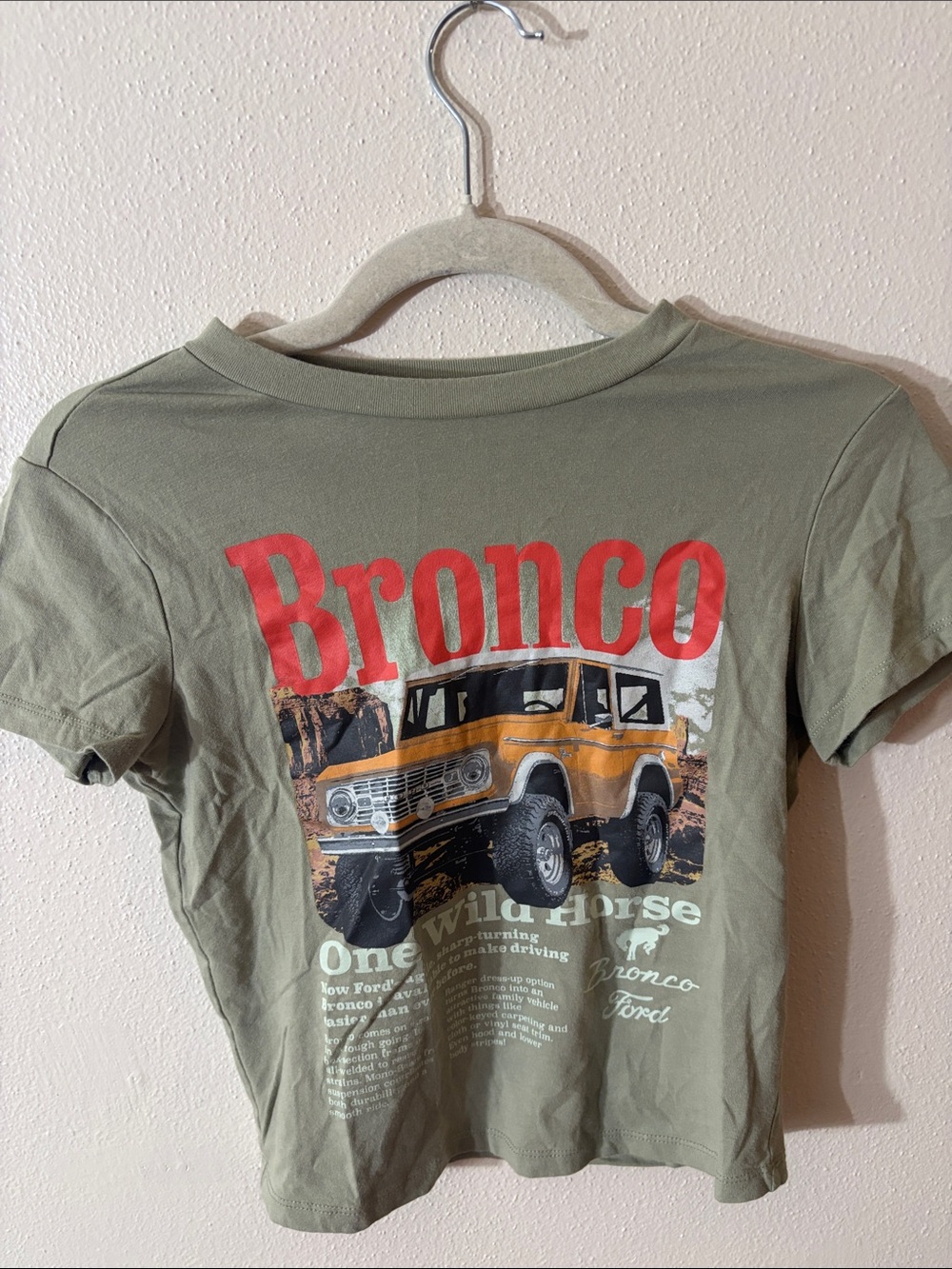 Hybrid Apparel Olive Bronco Tee with Red and Yellow Graphic